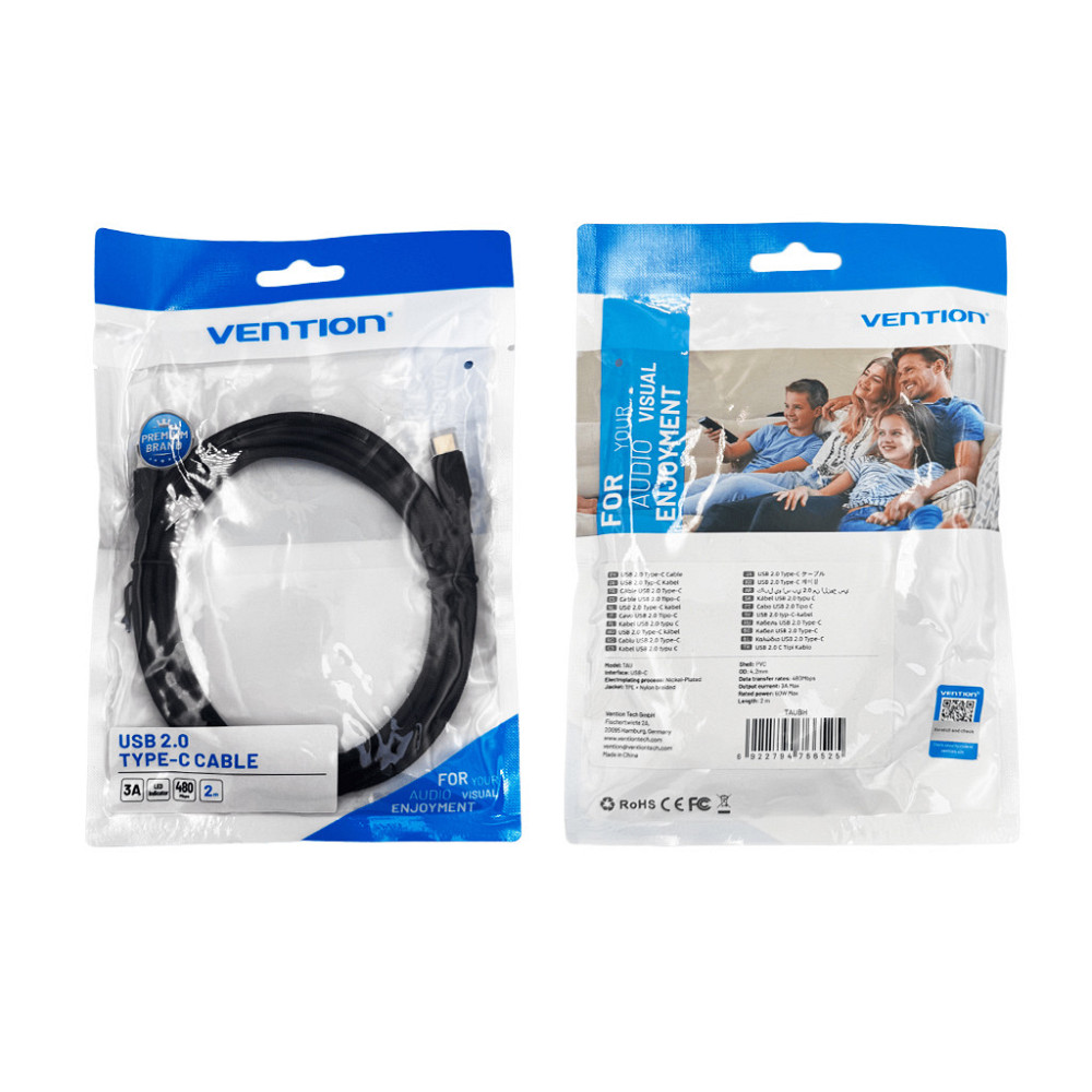 Кабель USB C до C 2М з LED підсвіткою чорний Київ - фото 5