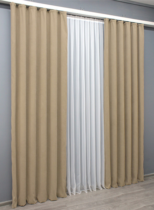 Комплект готовых штор VR-Textil Микровелюр Petek YL № 1800ш Бежевый 140х290 см 2 шт (39-0072) Киев - изображение 4