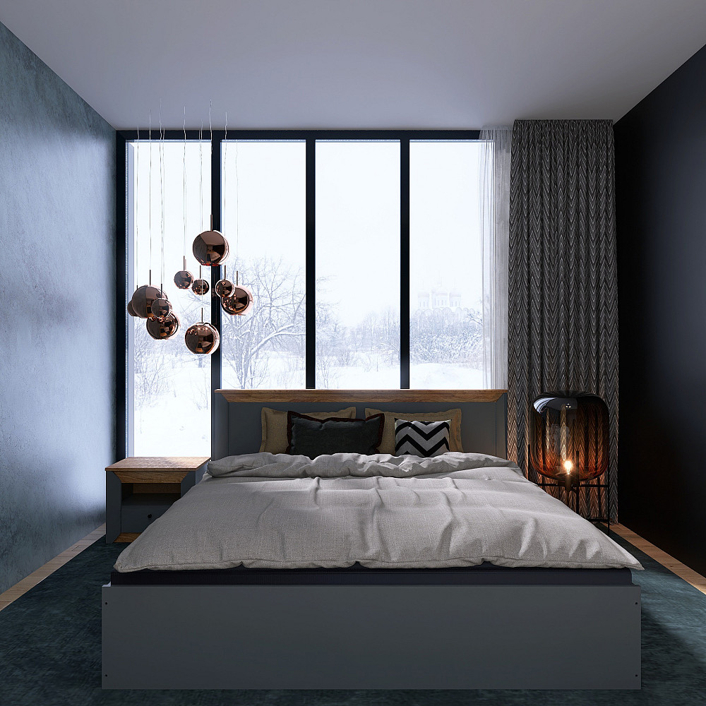 Кровать двуспальная Эверест Нордик-1400 (щит ДСП под матрас) 140х200 см Графит + Дуб крафт золотой (DTM-5552) Днепр - изображение 5