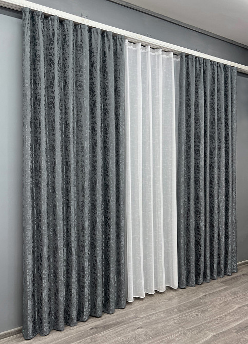 Комплект готовых штор VR-Textil Лен мрамор Pavliani ХО № 1262ш Графитовый 200х280 см 2 шт (32-317) Киев - изображение 4