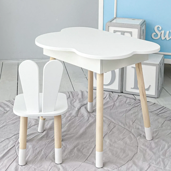 Дитячий столик Хмара з нішою та стільчиком Зайчик (Білий) Вінниця
