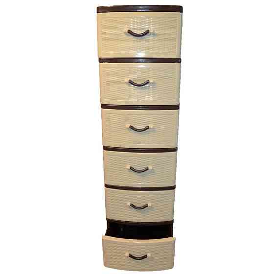 Комод пластиковий Efe Plastics 6 ящиків 132х46х38 бежевий ротанг. Ефе пластик Одеса