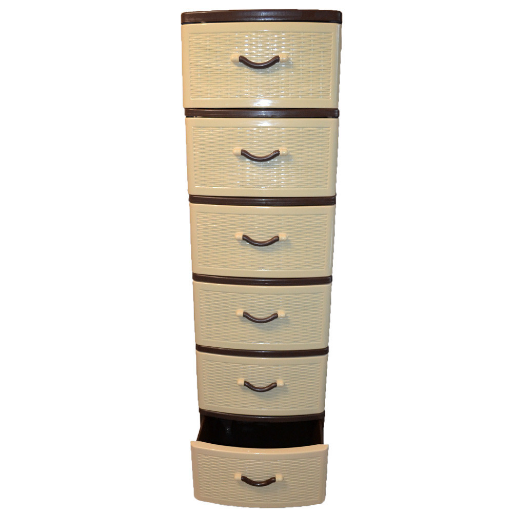 Комод пластиковий Efe Plastics 6 ящиків 132х46х38 бежевий ротанг. Ефе пластик Одеса - фото 3