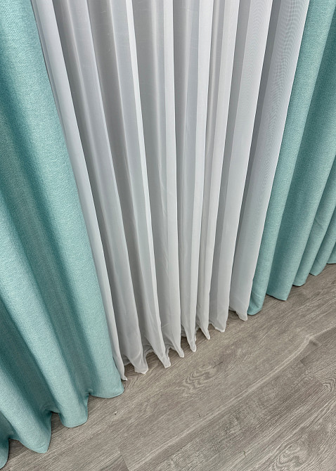 Шторна тканина Шеніл однотонний колір світло-бірюзовий 1697ш Київ - фото 5