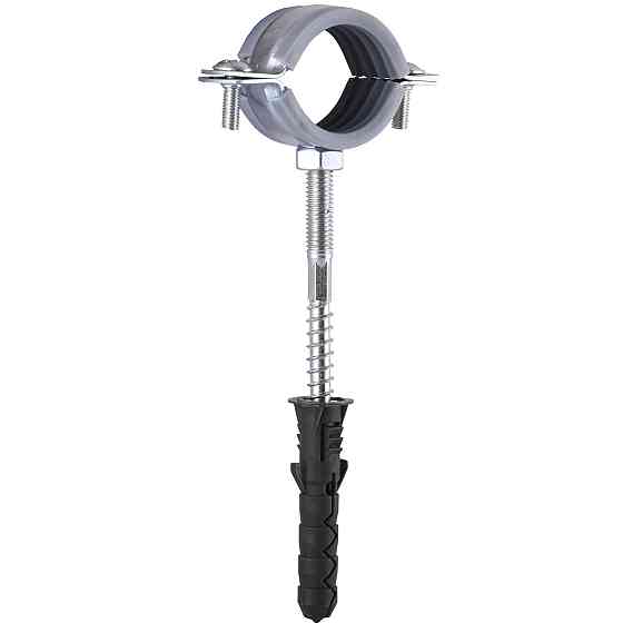 Хомут у зборі CR 1" (32-37 мм) з гвинтом-шурупом 8*80 і дюбелем у уп., сірий Київ