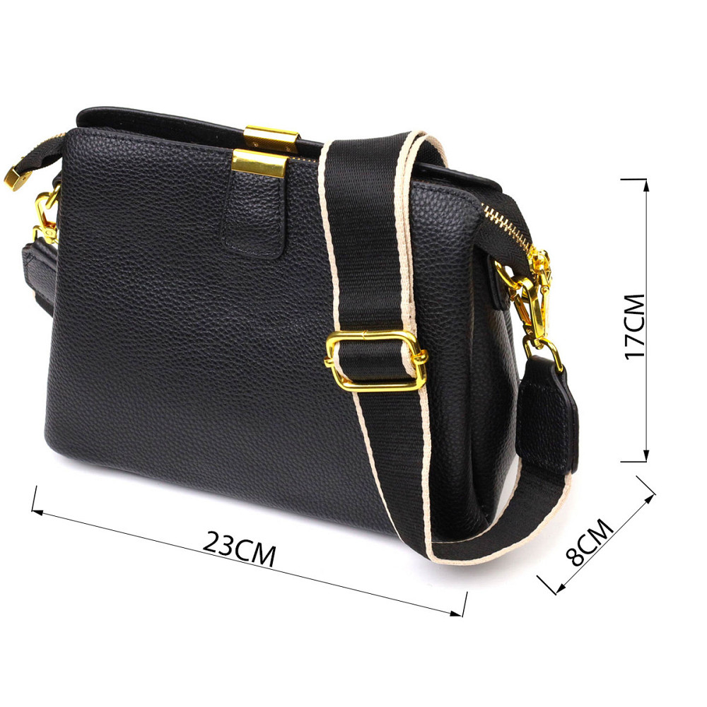 Женская красивая сумка на три отделения из натуральной кожи 22107 Vintage Черная Киев - изображение 3