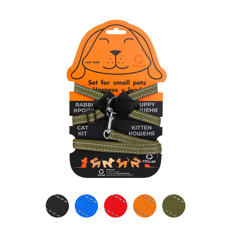 Шлея Dog Extreme из нейлона на планшете для кроликов (ширина 14мм, В:30-45см) хаки Киев - изображение 1