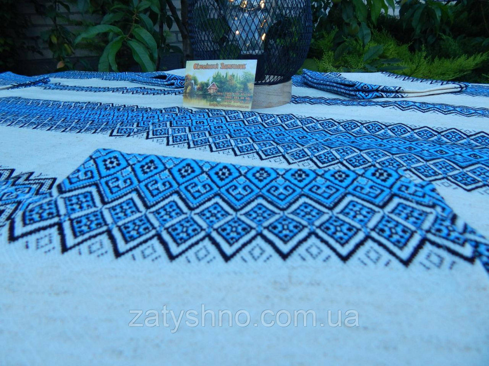 Блакитна скатертина з сетами на льону Київ - фото 7