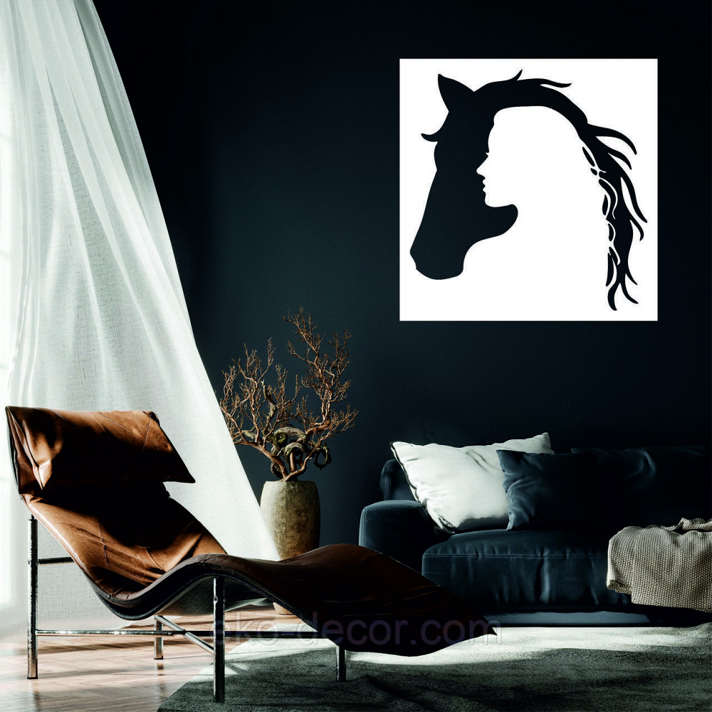 Декоративне настінне Панно «Сілует жінки та коня», Декор на стіну 50*50 см, Білий Київ - фото 1