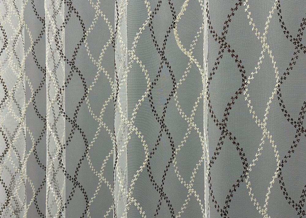 Тюль VR-Textil 1837т Фатин з вишивкою та люрексом Молочний з венге 600х265 см (99-025) Київ - фото 5
