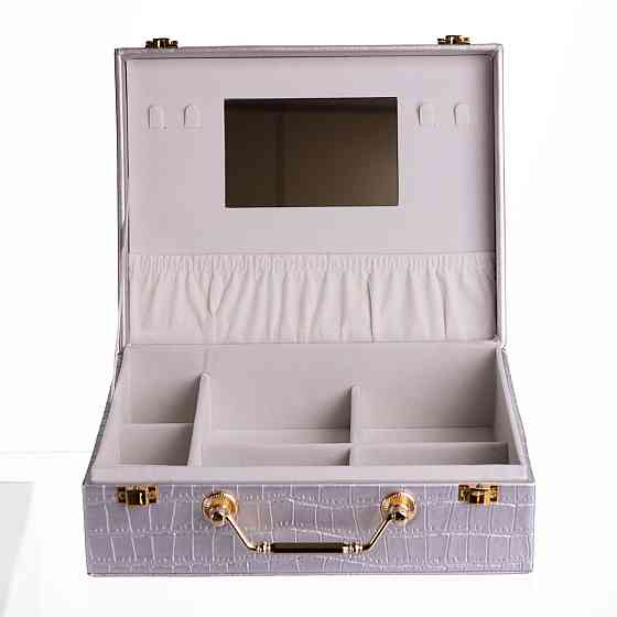 Скринька для прикрас з еко шкіри 19 відділень з дзеркалом 23.5×14×8 см Сірий HP-5-20G Київ