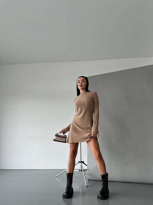 Женское базовое платье качественное и плотное рубчик-анкора Турция (не просвечивает) Беж Одесса - изображение 3