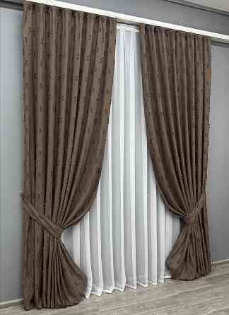 Комплект штор VR-Textil Лен Букле № 1891ш Коричневый 100х290 см 2 шт (31-0082) Киев