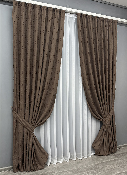 Комплект штор VR-Textil Лен Букле № 1891ш Коричневый 100х290 см 2 шт (31-0082) Киев - изображение 3