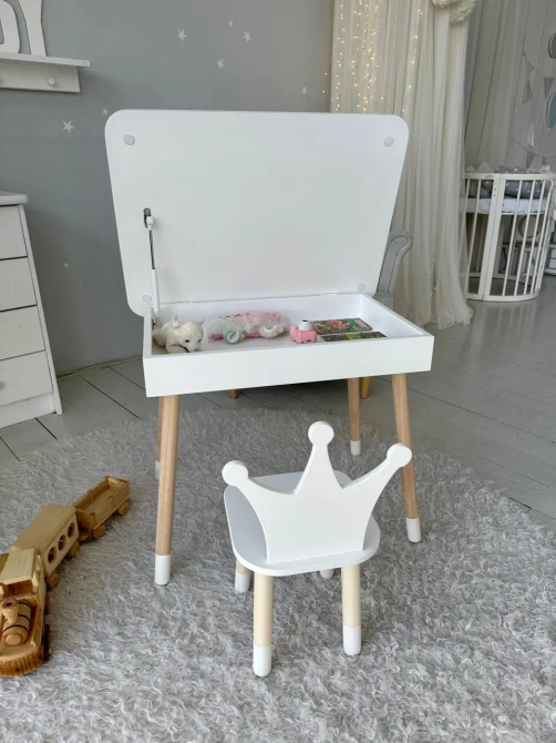 Детский столик с ящиком для карандашей + стульчик Корона (Белый) Винница - изображение 7