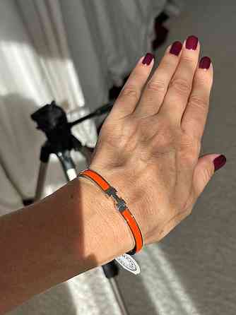 Роскошный браслет Hermes жесткий | оранжевая эмаль | напыление серебро 925 |  размер 16-17 Одесса