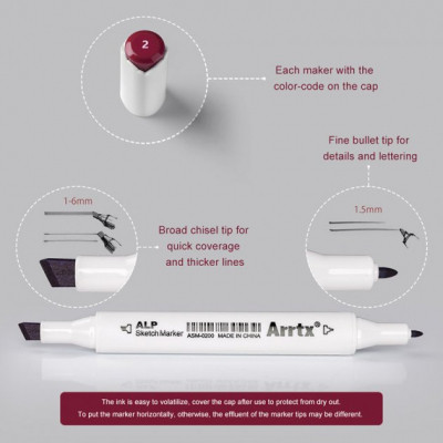 Художній маркер Arrtx Спиртові Alp ASM-02RD 24 кольори Червоні відтінки (LC302253) Вінниця - фото 3