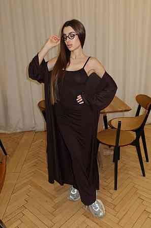 Женский стильный привлекательный комплект платье+ кардиган, турецкая качественная вискоза Шоколад, 44/46 Одесса