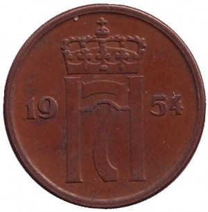 Монета 2 эре. 1954 год, Норвегия. (БД) Полтава - изображение 1