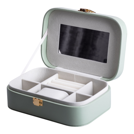 Шкатулка для прикрас з еко-шкіри з дзеркалом, зелена Київ