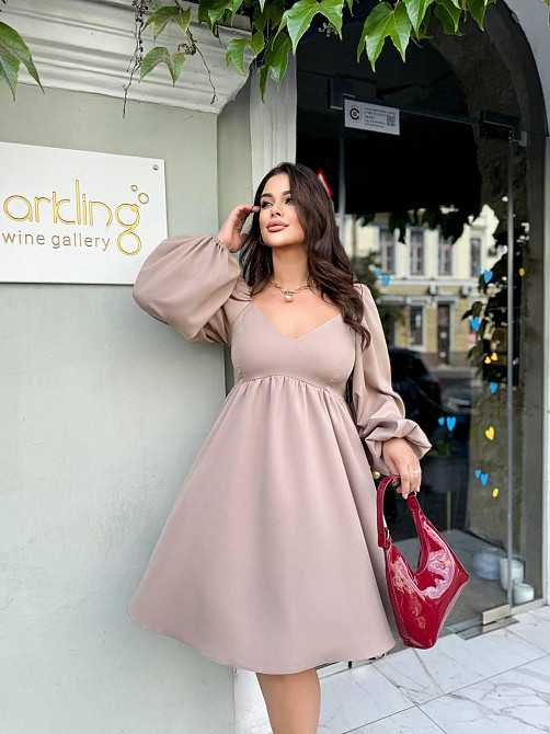 Женское романтическое платье батал с декольте плотная костюмка Мокко, 46/48 Одесса - изображение 1