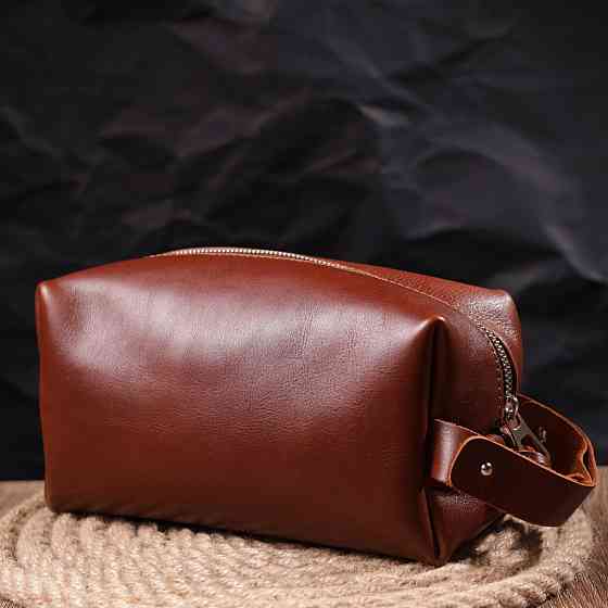 Мужской несессер большого размера из гладкой кожи на молнии Украина GRANDE PELLE 16769 Светло-коричневый Киев