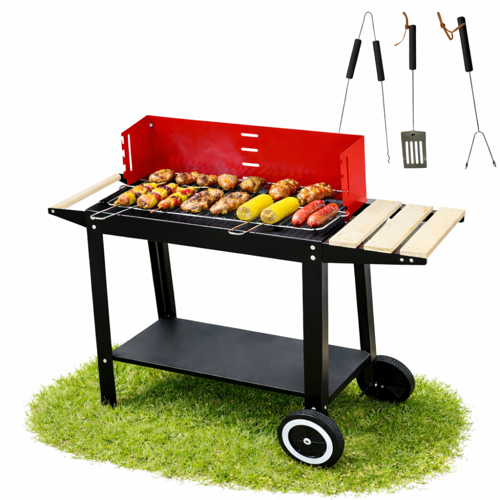 Вугільний садовий мангал (гриль) на колесах з кришкою, решіткою, полицями та аксесуарами (Польща) Київ - фото 11