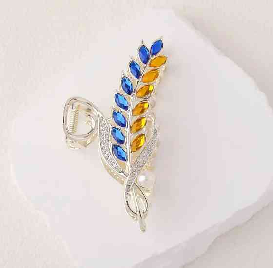 Заколка-крабік колосок в патріотичному стилі Смела