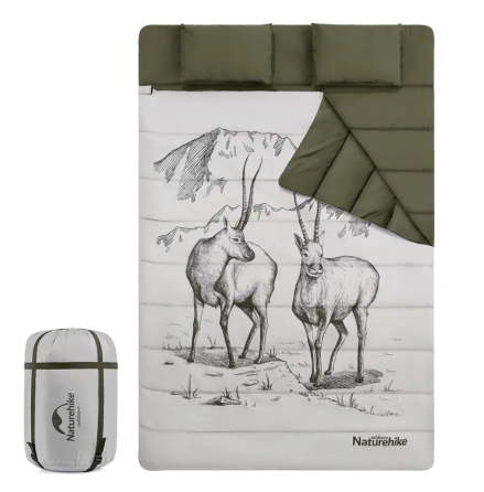 Двомісний спальний мішок Naturehike NH21MSD06 (215 х 145см) з подушками (Зелений) Вінниця