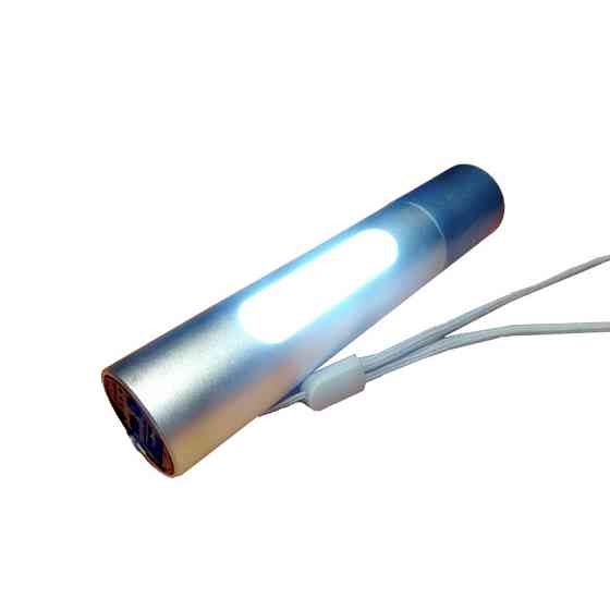 Фонарик с аккумулятором и боковым светом 10Вт, IP54, серый Днепр