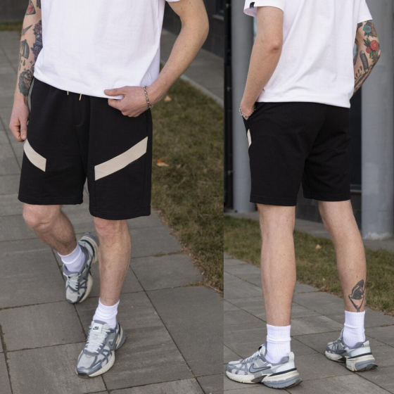 Мужские шорты на лето широкие до колен с карманами двунитка Черные Pobedov Hype M Одесса