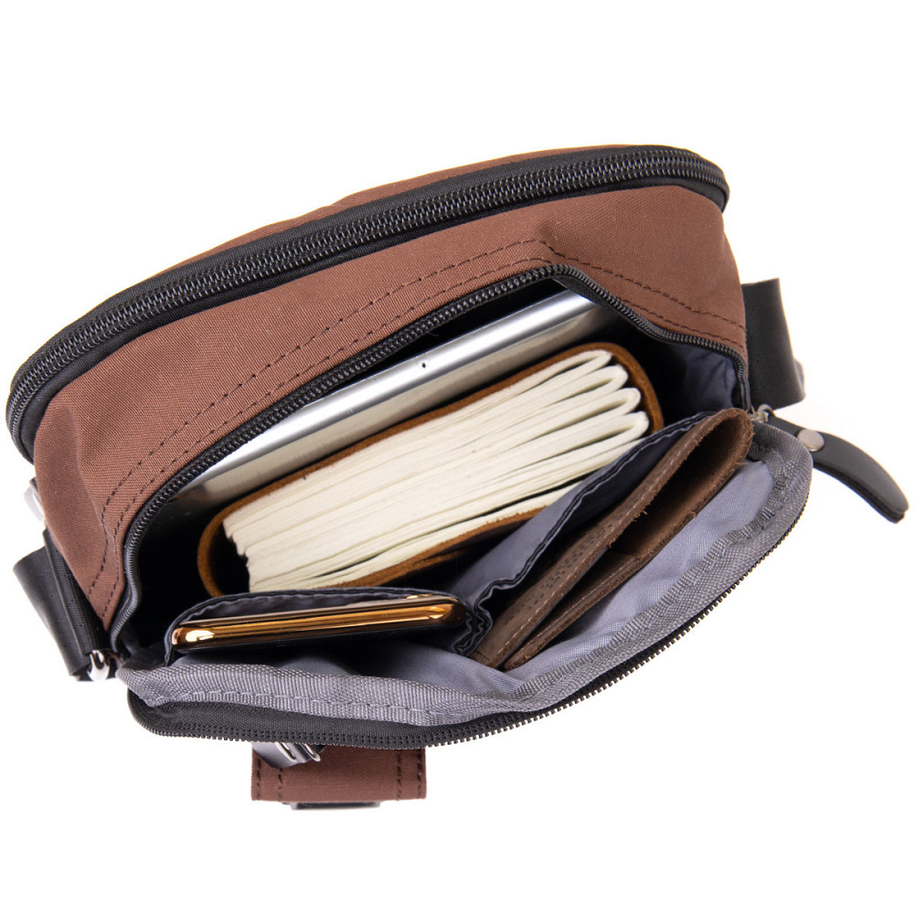 Универсальная текстильная мужская сумка на два отделения Vintage 20661 Коричневая Киев - изображение 6