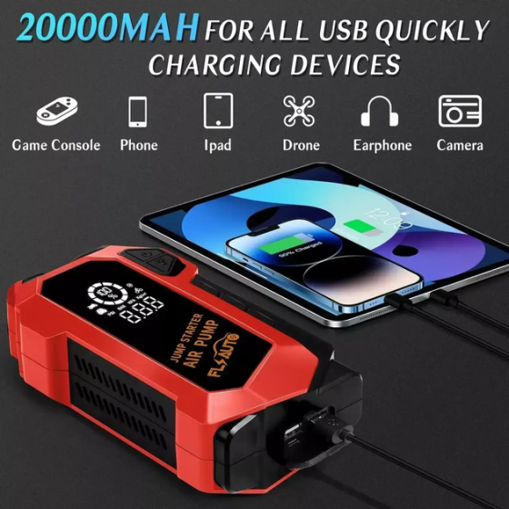Пускозарядное устройство Jump StaRter для автомобиля 2000мАч с компрессором (Красный) Винница