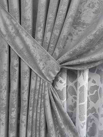 Комплект штор VR-Textil Жакард Мармур 200х270 2шт і Тюль 600х270 1668ш-1529т Сірий з білим 71-183/7 Київ