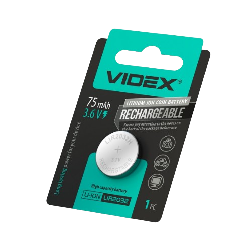 Акумулятор LIR2032 Li-lon 3,6V 75 mAh (бл-1шт) Videx Житомир