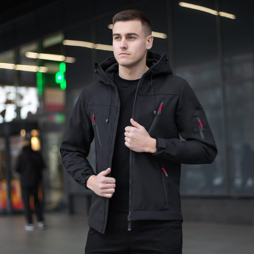Мужская куртка soft shell Pobedov софтшелл Куртка демисезонная с капюшоном осень весна черная 3XL Одесса - изображение 1