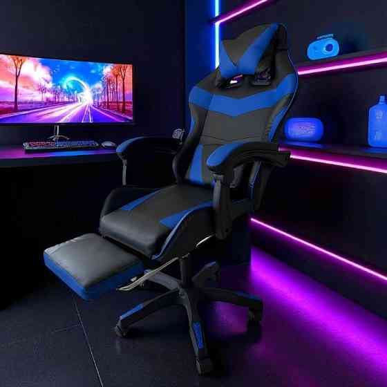 Игровое эргономичное компьютерное кресло Vicotan VIP с подставкой для ног, черно-синее, с регулировкой наклона Львов