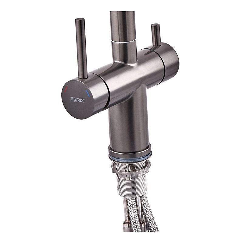 Кухонный смеситель Zerix LUX-024 Graphite с выдвижной лейкой из нержавеющей стали на две воды (ZX5557) Харьков - изображение 2