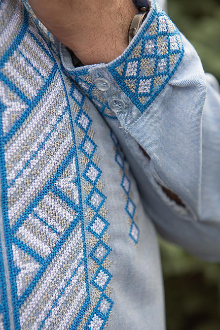 Вишиванка лляна чоловіча, довгий рукав, колір блакитний, р.52/54 топ Київ - фото 2