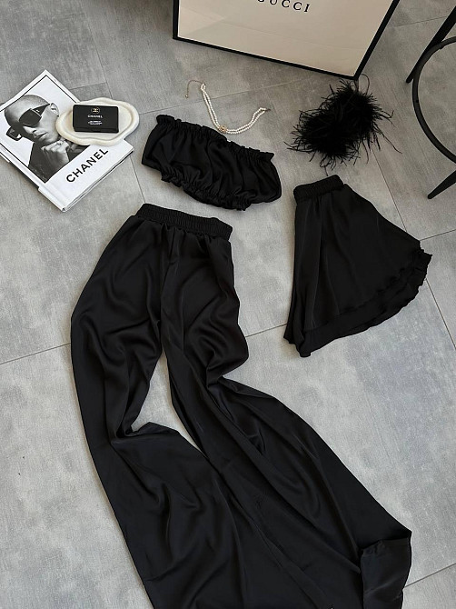 Жіноча піжама трійка: топ шорти і штани з шовку армані Одеса - фото 5