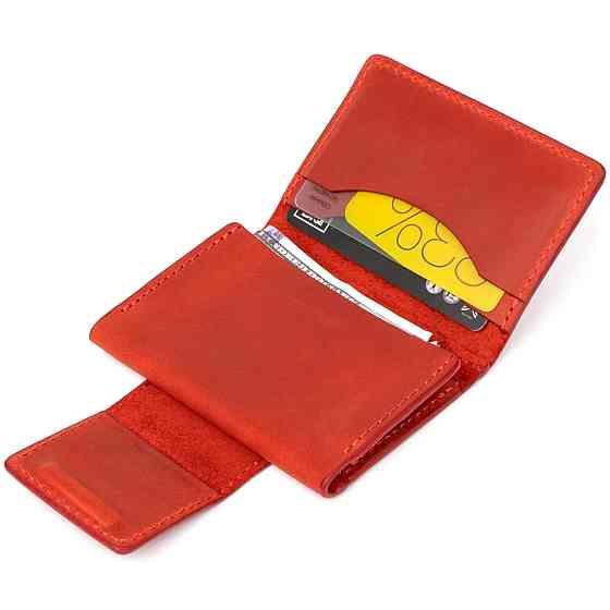 Кожаная винтажная визитница GRANDE PELLE 11407 Красный Киев