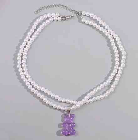 Ожерелье с мармеладным мишкой сиреневым - длина 37см, размер мишки 3*2см Киев