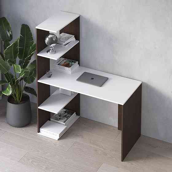 Комп’ютерний стіл VAYS M-16 Венге Темний-Білий, письмовий з боковим стелажем зліва, ЛДСП, 120×60×148 см - для дому, навчання, офісу Львів