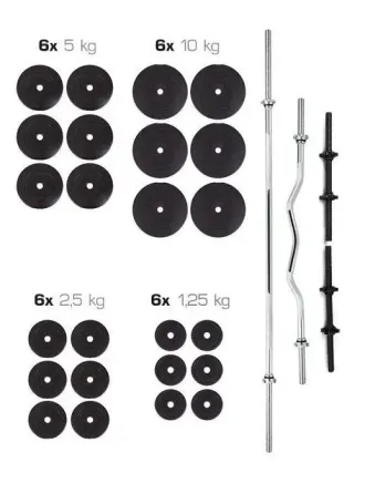 Штанга набірна 200 см + W-подібний гриф + Гантелі 130 кг Гантелі, гирі, штанги та диски ударостійкий пластик Київ