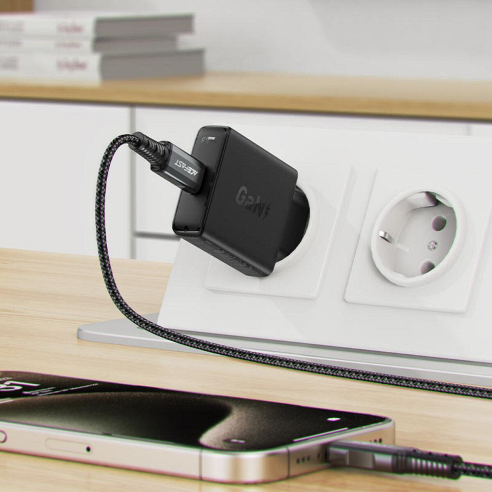 Мережевий зарядний пристрій ACEFAST A65 PD20W GaN single USB-C ultra-thin charger Black 6974316282686 Одеса - фото 4