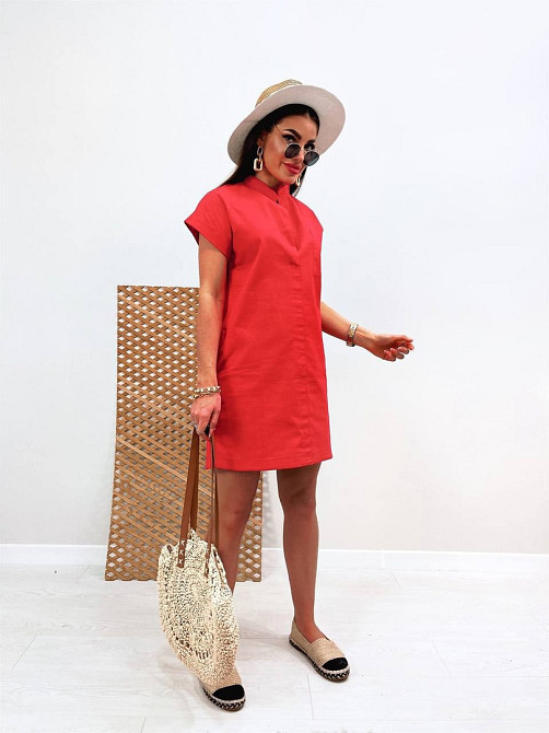 Жіноча лляна сукня літня "Avrora" оптом та по дропшипінгу | Норма Червоний, 46-48 Київ - фото 4