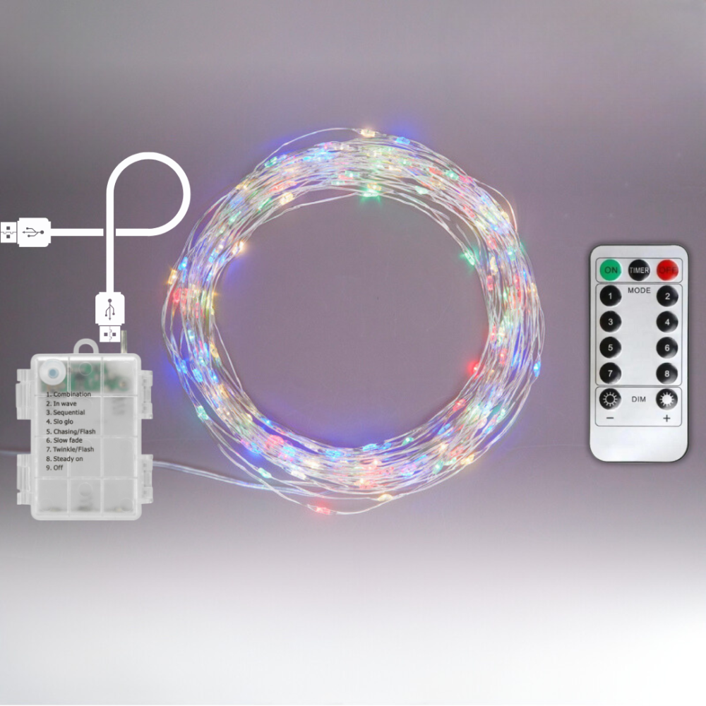 Гирлянда на батарейках роса Niki Light 10 метров 100 лед пульт 8 режимов гирлянда от батереек и USB  Мультиколор Киев - изображение 1