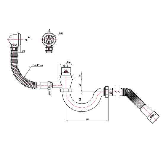 Сифон для ванни Lidz (WHI) 60 03 V001 00 прямоточний (вихід 50 мм) Київ