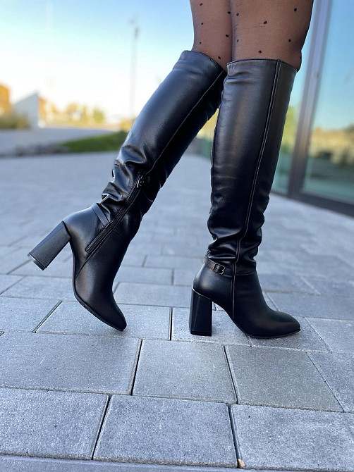 LIRIO Чоботи жіночі LIRIO чорні натуральна шкіра висота 42см обхват 36-37см каблук 9см ( /8067- Коломия - фото 6