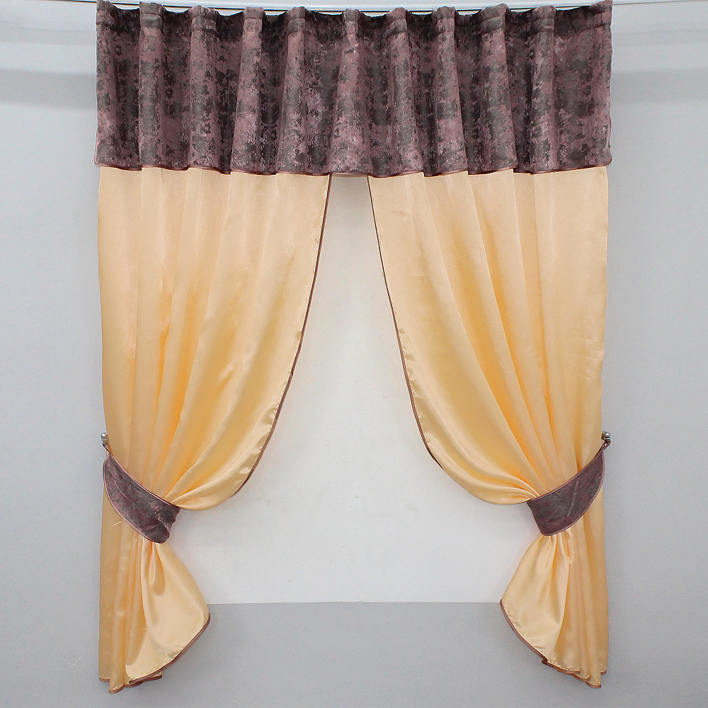 Кухонні штори VR-Textil № 073к з ламбрекеном і підхватами персиковий з малиново-сірим 270х170 см (52-0201) Киев - изображение 1